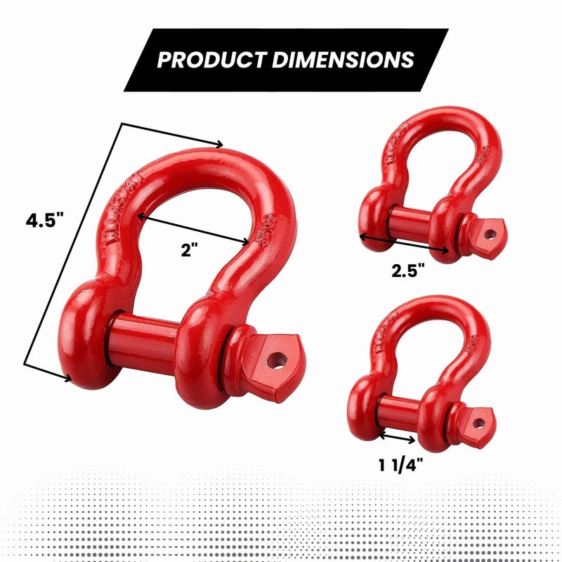GRIZZLY 2 Pack- D Ring Shackles 3/4 INCH â€“ Red â€“ Heavy Duty Forged Steel with 4.75 Ton Capacity â€“ Ideal for Jeeps, ATVâ€™s, Trucks to use with Recovery,Towing, Snatch Straps,Snatch Block,Tree Savers - Image 3